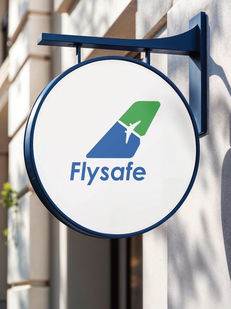 The Flysafe mark on a wall-mounted sign